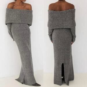 Rumored Gray Off-Shoulder Maxi Dress